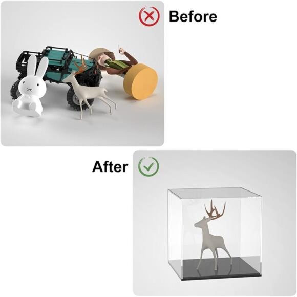 Fully Acrylic Display Case with Black Base 4x4x4 in, Clear Square Acrylic Box - Picture 3 of 7